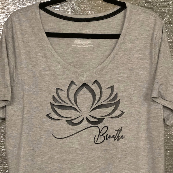 DIY Iron On - Lotus Flower - Breathe  (Iron on Decal) - black or white - Add to your favorite shirt!  Free Shipping!