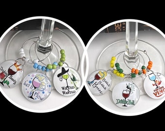 When the Princesses drink the Wine!  Playful Wine Glass Charms - Set of 6 - Free Shipping - Punny - Clever - Handmade - Disney Princesses