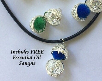 Aromatherapy Necklace - Silver Locket on an 18" Leather Necklace with FREE Essential Oil Sample and FREE Shipping!