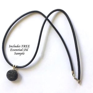 Aromatherapy Necklace - Lava Stone Diffuser Necklace on 18" Leather Rope for Essential Oils