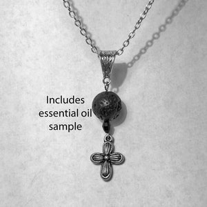 Aromatherapy Necklace - Lava Stone Diffuser Necklace - Cross - w/FREE Essential Oil Sample!