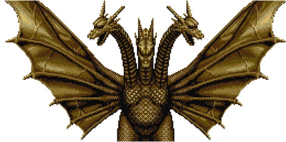 Cross Stitch Pattern: Godzilla King Ghidorah | Etsy