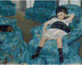 Cross Stitch Pattern: Mary Cassat- Girl With Blue Furniture