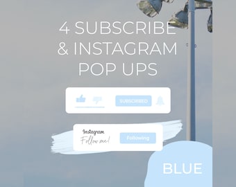 YouTube Subscribe & Instagram Follow Animation Pop Ups | Blue Aesthetic