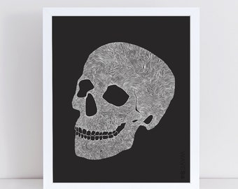 Digital Skull Print | White on Black | 8x10 | Instant Download | Printable