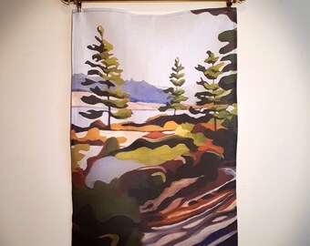 100% Linen Artist Tea Towel - Canadian Art Georgian Bay Design - Fairy Lake