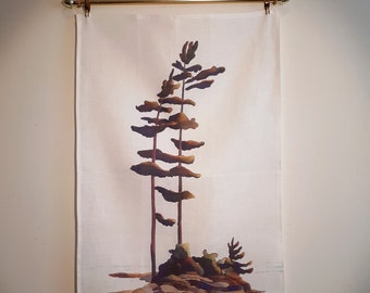 100% Linen Artist Tea Towel - Canadian Art Georgian Bay Design - Two Trees