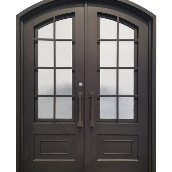 Anderson Model Iron Door With Rain Glass Dark Bronze Finish Inside Swing Double and Single Door Sizes To Choose From