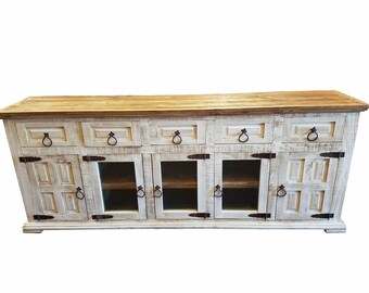 80 inch hi end rustic tv stand 5 doors 5 drawers western solid wood white distressed rough cut finish ships already assembled - White Distressed Tv Stands 80 inch hi end rustic tv stand 5 doors 5 drawers western solid wood white distressed rough cut finish ships already assembled - White Distressed Tv Stands