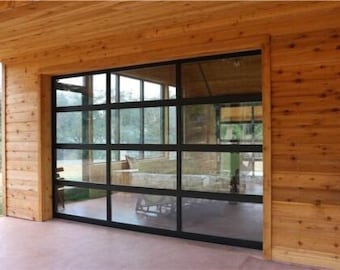 10 x 7 Full View Clear Glass Garage Door In 4 Sections And 3 Windows Matt Black Finish
