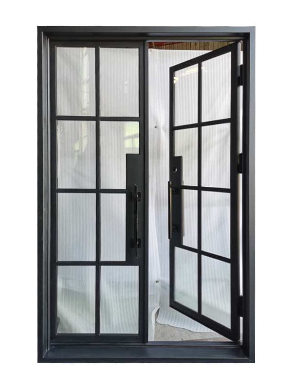 Bruceville Model Iron Door With  Clear Low E Glass Matt Black Finish Inside Swing Double and Single Door Sizes To Choose From