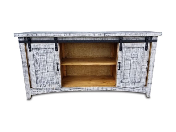 80 Inch Hi End Rustic Tv Stand With Barn Door Sliding Door Etsy