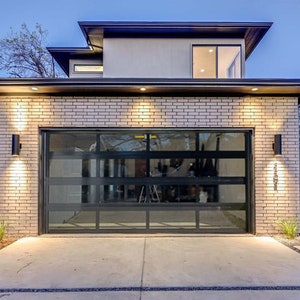 14 x 8 Full View Clear Glass Garage Door In 4 Sections And 4 Windows Matt Black Finish
