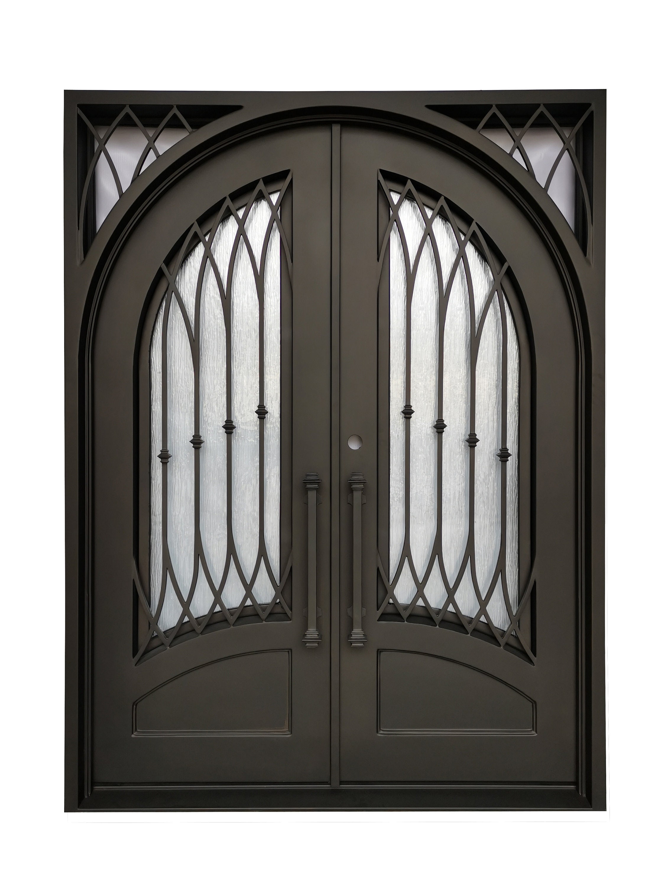 Grapevine - Puerta de entrada doble frontal de hierro forjado con vidrio de  lluvia templado operable en el interior con acabado de bronce oscuro (72 x