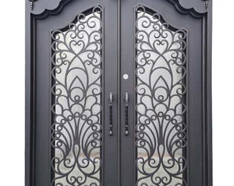 Parker Model Iron Door: Dark Bronze Finish, Rain Glass, Inside Swing