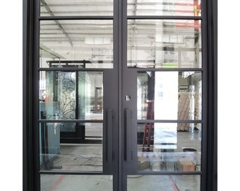 Frisco Model Iron Door With  Clear Low E Glass Matt Black Finish Inside Swing Double and Single Door Sizes To Choose From