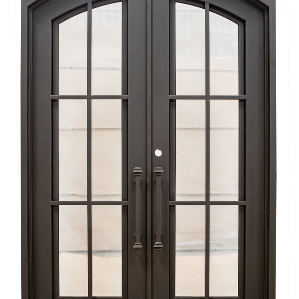 Covington Model Iron Door With Clear Low E Glass Dark Bronze Finish Inside Swing Double and Single Door Sizes To Choose From