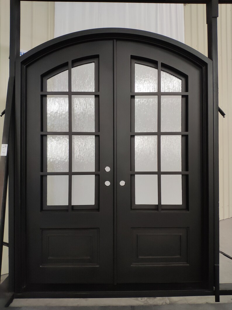 Anderson Exterior Front Entry Wrought Iron Door With Operable Rain Glass 72 X 96 Right Hand Active Inside Swing Bronze Finish