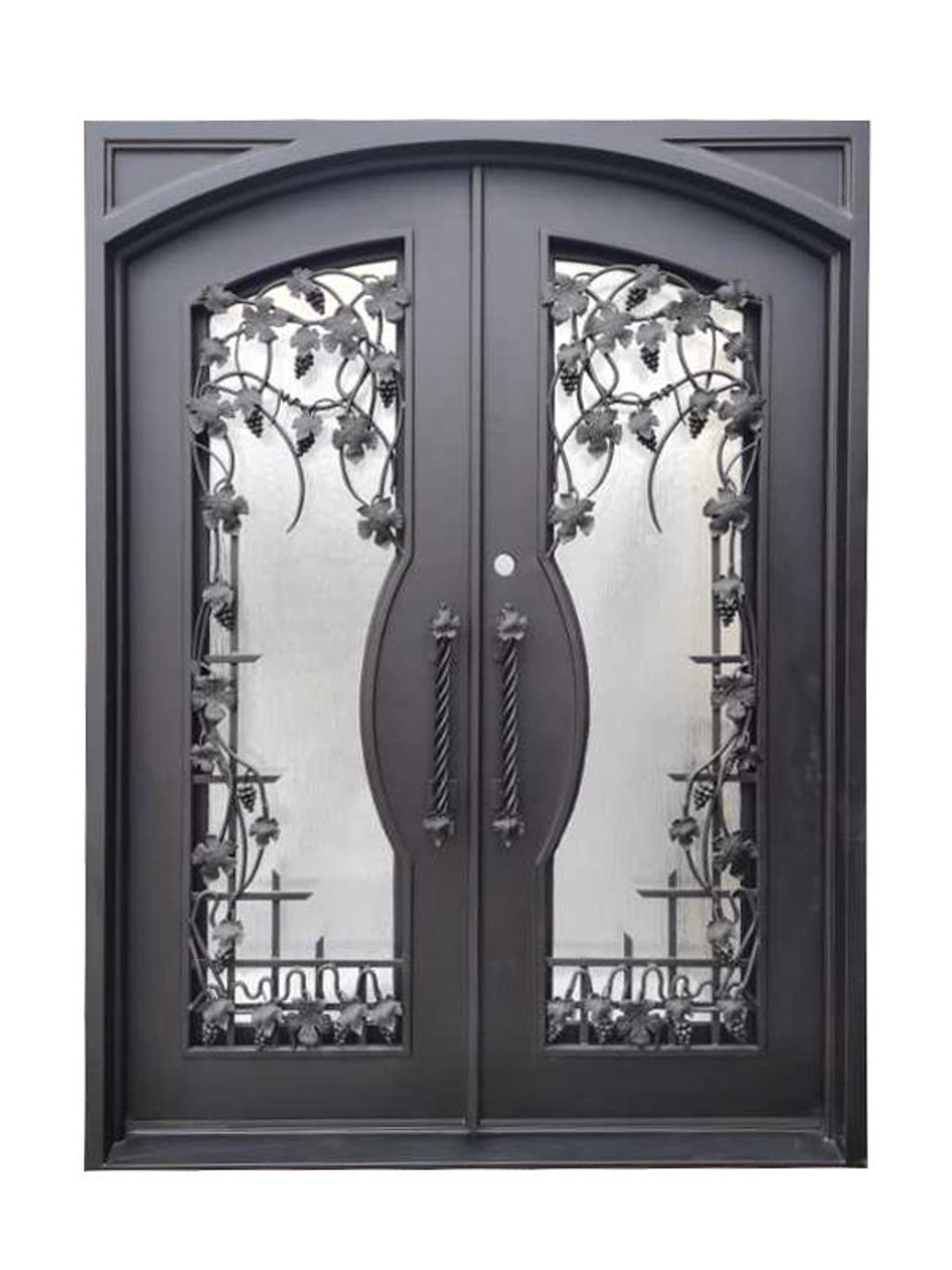 Grapevine Model Iron Door With Rain Glass Dark Bronze Finish Inside