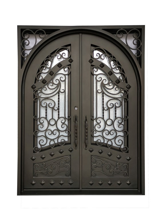 Canton Modelo Puerta de hierro Texturizado Vidrio de lluvia Acabado bronce  oscuro Interior Swing Tamaños de puerta dobles y simples para elegir -   España