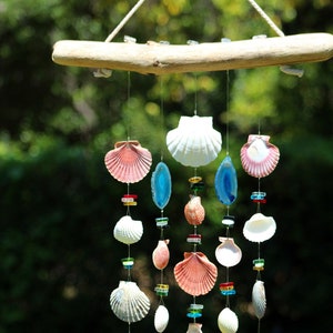 Driftwood Seashell Wind Chimes, Sea Shell Wind Chimes, Wind Chimes, Sun Catcher, Patio Decor, Outdoor Mobile, Agate Wind Chime, Shells