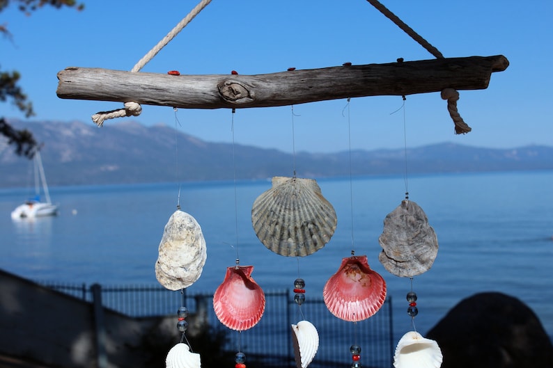 Outdoor Mobile Beach House Decor Handmade One-of-a-Kind Natural Shells Driftwood Seashell Wind Chimes Shell Wind Chimes Wind Chimes