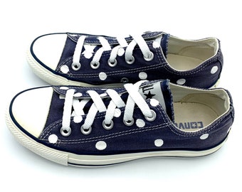 NAVY BLUE Converse with Hand Painted White Polka Dots - Women's Size 6 - Men's Size 4 - #2