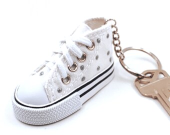 WHITE Polka Dot Mini High-Top Sneaker Keychain