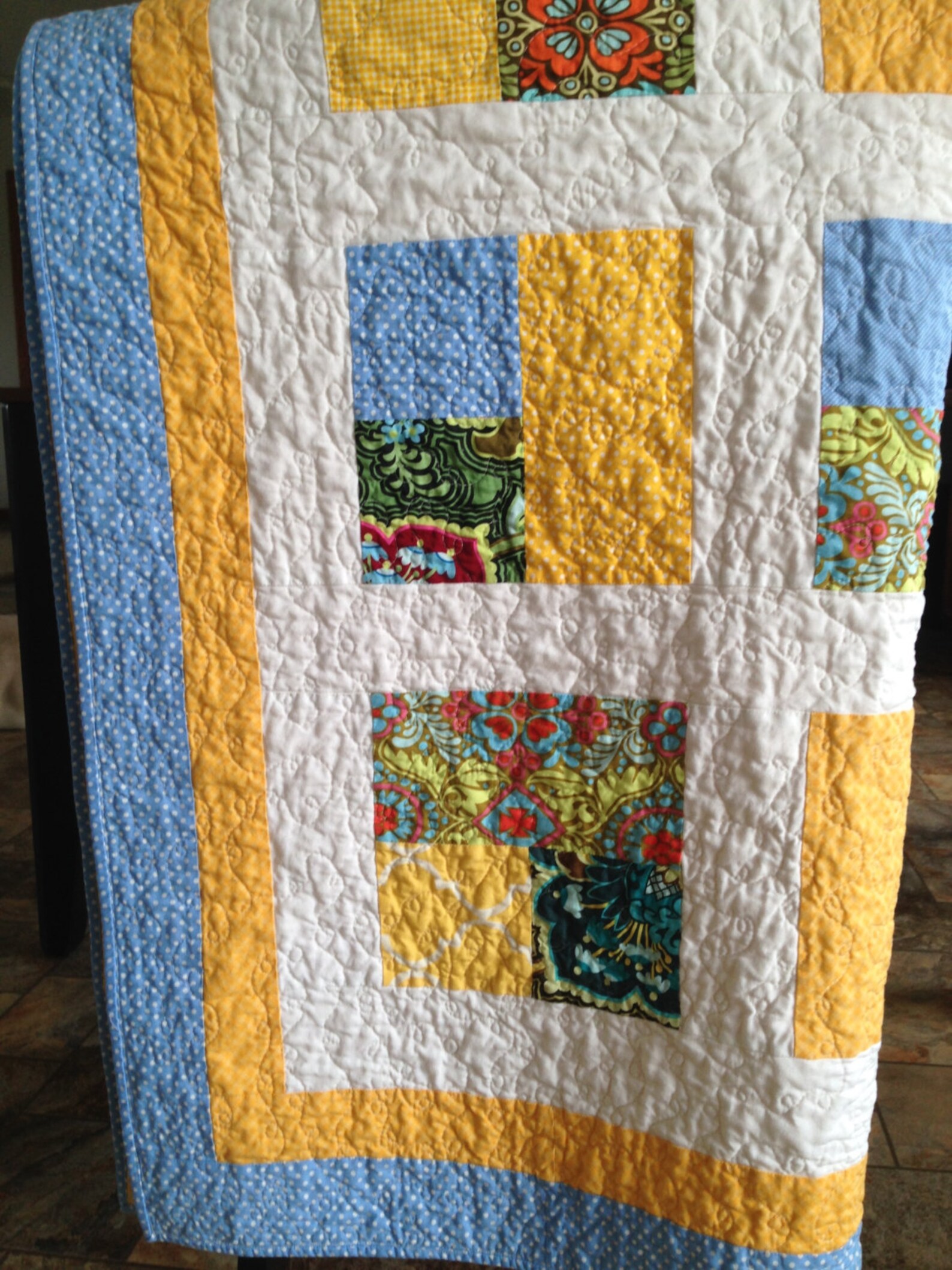 Handmade Quilt Blue & Yellow Quilt 43 X 54 Amy Etsy
