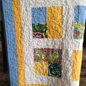 Handmade Quilt, Blue & Yellow Quilt, 43 x 54, Amy Butler Fabric, Modern Quilt, Lap Quilt, Throw Quilt, Child Quilt, Baby Quilt, Crib Quilt image 3