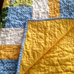 Handmade Quilt, Blue & Yellow Quilt, 43 x 54, Amy Butler Fabric, Modern Quilt, Lap Quilt, Throw Quilt, Child Quilt, Baby Quilt, Crib Quilt image 2