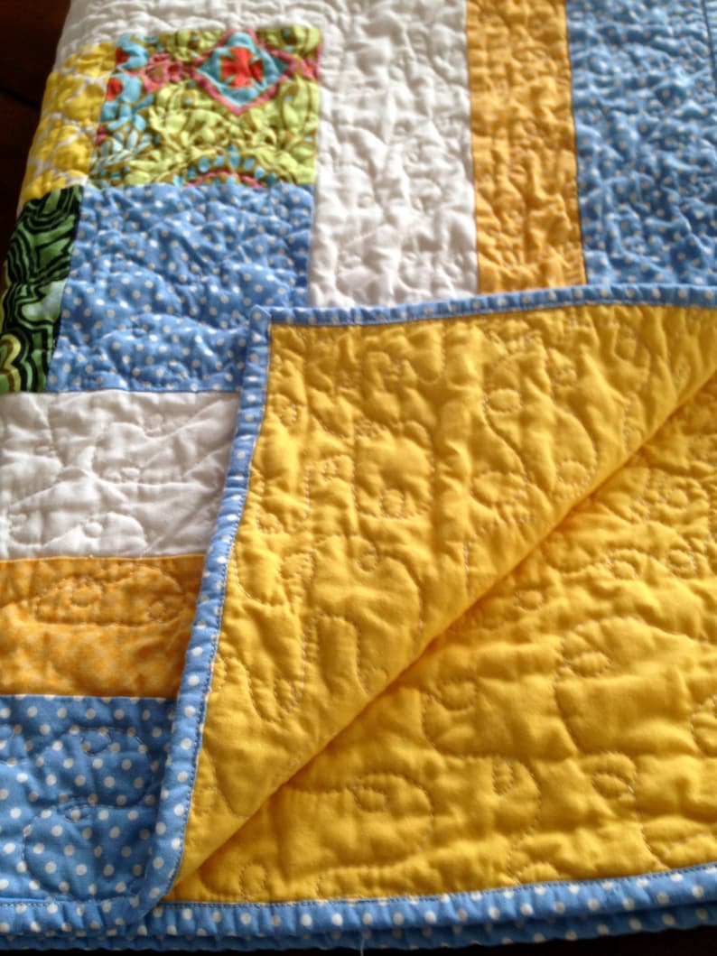 Handmade Quilt, Blue & Yellow Quilt, 43 x 54, Amy Butler Fabric, Modern Quilt, Lap Quilt, Throw Quilt, Child Quilt, Baby Quilt, Crib Quilt image 2