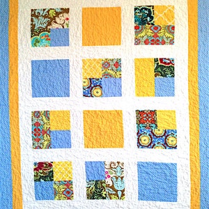 Handmade Quilt, Blue & Yellow Quilt, 43 x 54, Amy Butler Fabric, Modern Quilt, Lap Quilt, Throw Quilt, Child Quilt, Baby Quilt, Crib Quilt image 1