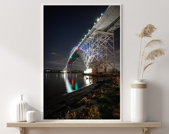 Photographic Print of a bridge at night