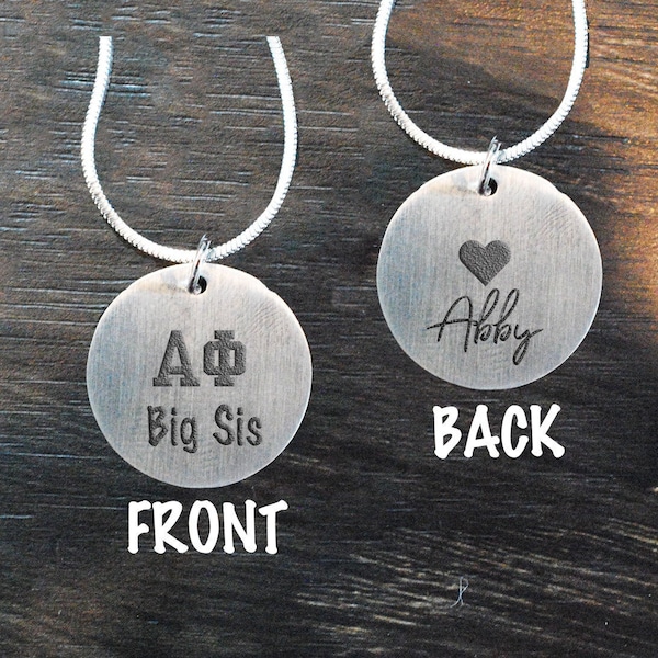 Alpha Phi Big Sis Engraved Pendant OR Little Sis Engraved Necklace - Stainless Steel - Personalize!