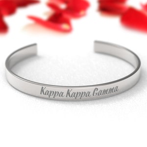 Kappa Kappa Gamma Stainless Steel Bracelet - Kappa Kappa Gamma Greek Letters Engraved Bracelet - Choose Width