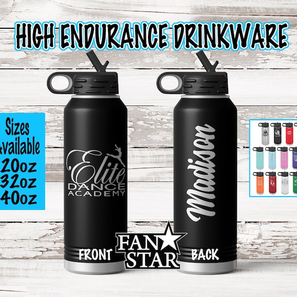 Custom LOGO 12, 20, 32, or 40 Ounce Personalized Water Bottle Laser Engraved, Choose a Color and Size, Stainless Steel