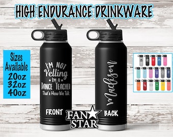 12, 20, 32, or 40 Ounce Personalized Dance Teacher Water Bottle Laser Engraved, Choose a Color and Size, Stainless Steel, Vacumn Insulated