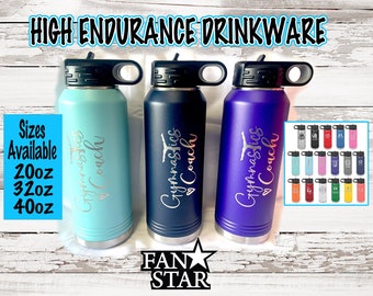 12, 20, 32, or 40 Ounce Gymnastics Coach Water Bottle Laser Engraved, Choose a Color and Size, Stainless Steel, Kids Water Bottles