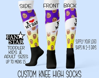 Custom Face Socks Knee High Athletic Style, I Love My Dad Socks, Softball, Lacrosse, Football, Basketball Baseball, Fathers Day, Christmas