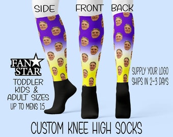 Custom Face Socks Knee High Athletic Style Choose Your Background, Softball, Lacrosse, Football, Basketball Baseball, Fathers Day, Christmas