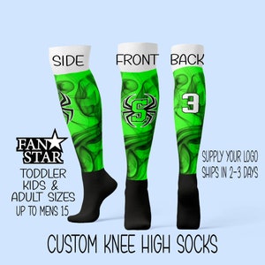 Personalized Athletic Ribbed Knee High Socks with Flames, Team Logo Names and Numbers, Softball, Football, Basketball, Baseball