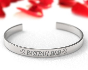BASEBALL MOM Custom Stainless Steel Bracelet - Choose Font and Words - Add Personalization - Choose Width