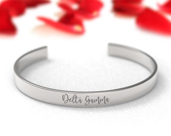 Delta Gamma Stainless Steel Bracelet - Delta Gamma Engraved Bracelet - Choose Width