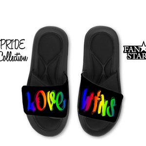 Custom PRIDE Love Wins slides sandals, Personalized Love Wins sandals, Memory Foam Foot bed that is Super Soft!