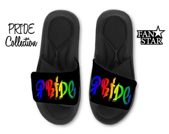 Custom PRIDE Rainbow slides sandals, Personalized Love Wins sandals, Memory Foam Foot bed that is Super Soft!