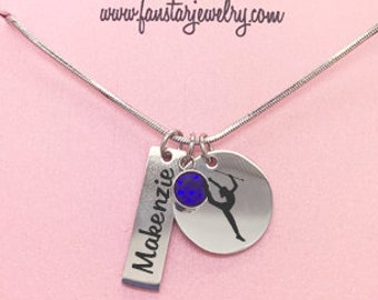 Stunning Engraved Baton Twirler Pendant Necklace with Birthstone and Name Bar|Stainless Steel|Optional Message on Card!