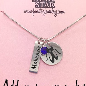 Personalized Ballet Dancer Pendant Necklace with Birthstone, Engraved Ballet Shoes Stainless Steel Customized with Name and Birthstone