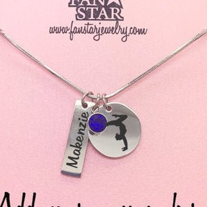 Personalized Gymnast Pendant Necklace with Birthstone, Engraved Gymnast Stag Stainless Steel Customized with Name and Birthstone