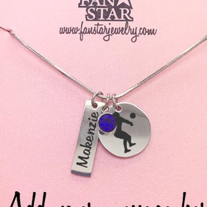 Personalized Volleyball Setter Pendant Necklace with Birthstone, Engraved Volleyball Stainless Steel Customized with Name and Birthstone